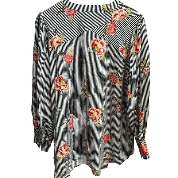 Grace Elements 0X Plus Floral Stripe Button Blouse Shirt Long Sleeve NWT - Picture 3 of 9